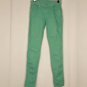 7 For All Mankind Bright Green Lightweight Mid-Rise Skinny Ankle Jeans - Size 24